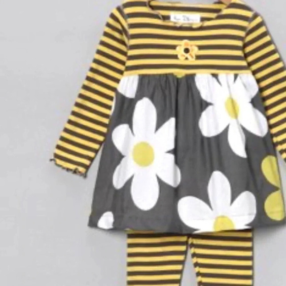 BOUTIQUE SET EUC GIRLS TOP PANTS BOTTOM LEGGINGS FLORAL SUMMER STRIPES SIZE 4 - Picture 6 of 6